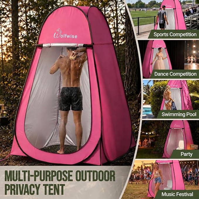 WolfWise Pop Up Shower Tent for Camping Essentials, Compact & Lightweight | Portable Instant Changing Tent with Window & Carry Bag, Privacy Dressing Room Bathroom for Outdoor, 6'3"/6'11" H