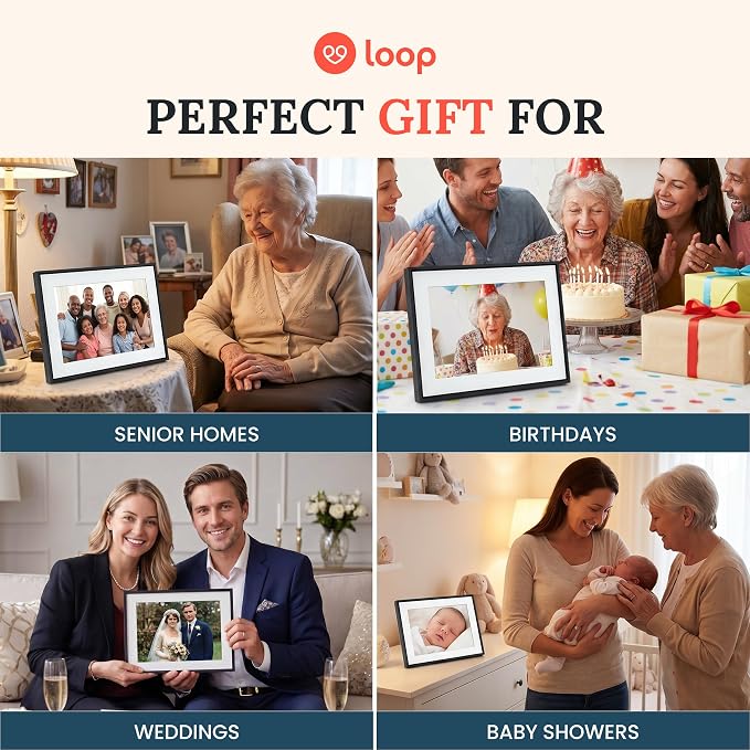 Loop Pro WiFi Digital Picture Frame 10.1 Inch - Full HD 1920x1080 with Touchscreen - Electronic Photo Display - Send Photos & Videos - Frame Gift for Family, Parents & Grandparents