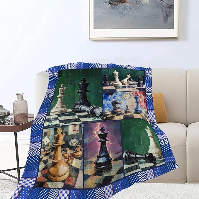 Yibuda Chess Blanket Chess Board Flannel Plush Throw Blanket Cozy Board Game Decor Fleece Stuff Blanket Gifts for Lover Girls Boys Kids Adults Women Bed Travel 50"x60"