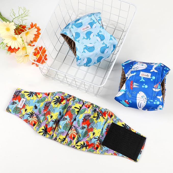 5 Pack Dog Diapers Male Reusable, Premium Belly Bands for Dogs, High Absorbing Male Dog Pee Wraps for Doggie in Incontinence or Excitable Urination Hawaii XS