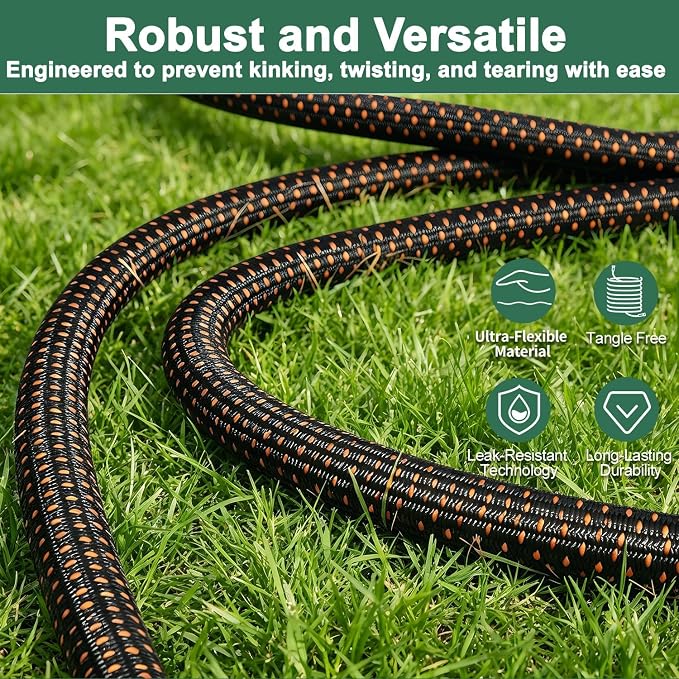 100FT Flexible Garden Hose & 10Modes Nozzle,Lightweight Water Hose,Kink-Free,All-Weather 3/4 in. Hose for RV,Boat,Car Wash,Garden,Yard,Camper,Outdoor NoneExpanding (100Ft,Orange-Black)