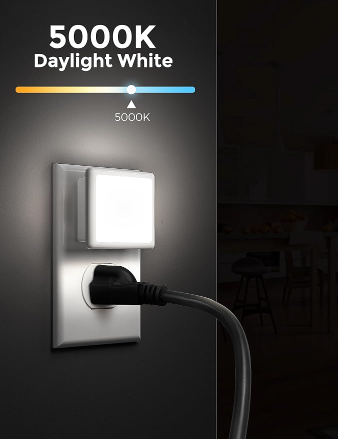 L LOHAS LED Night Light,Night Lights Plug into Wall, Dusk-to-Dawn Sensor | Plug in Night Light,5000K Daylight White 0.3W Bright Nightlight Auto-On/Off for Bedroom Bathroom Hallway [6-PACK]