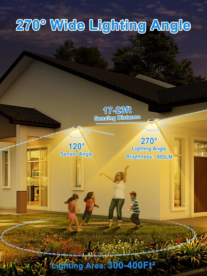 LANSOW Solar Motion Lights Outdoor 6 Pack, 188 LED/3 Modes, Warm White | Motion Sensor Outdoor Lights IP65 Waterproof 270° Lighting, Solar Powered Security Flood for Outside Yard Garden Wall Fence