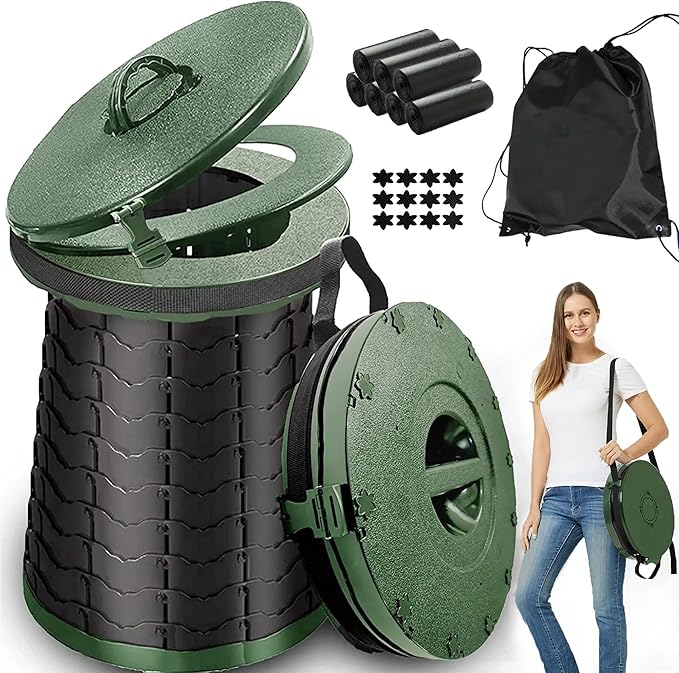 XXL Portable Toilet for Camping,880lbs Capacity,19.7" H Adjustable Outdoor Toilet with 7 Garbage Bags,Porta Potty for Adults,Collapsible Luggable Loo for Camping