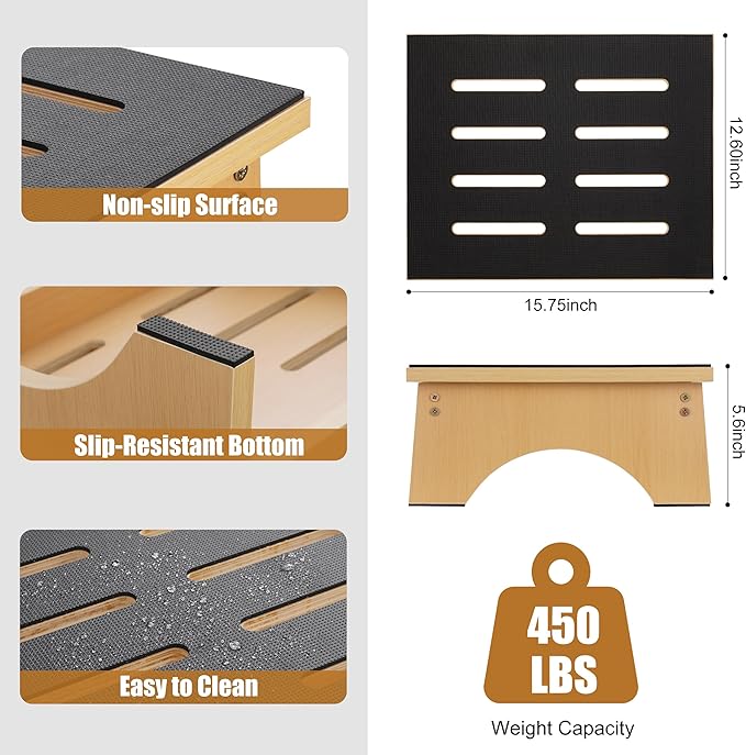 Wooden Step Stool, Bed Steps for High Beds for Adults Elderly with Non-Slip Rubber Surface, Heavy Duty One Step Stool for Bed with 450 LBS Capacity for Bedroom Kitchen Bathroom, or Bedside