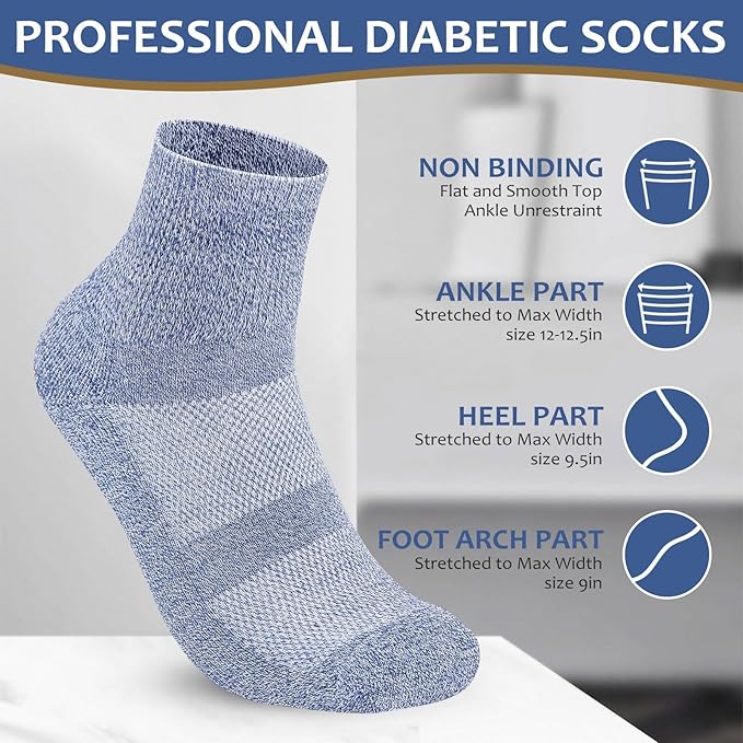 Bulinlulu Bamboo Viscose Diabetic Socks, 6 Pairs Non Binding Ankle Socks, Reinforced Toe, Size 6-9/9-11/13-15