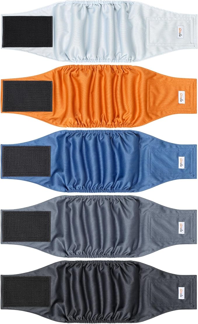 5 Pack Dog Diapers Male Reusable, Premium Belly Bands for Dogs, High Absorbing Male Dog Pee Wraps for Doggie in Incontinence or Excitable Urination and Training Gray S