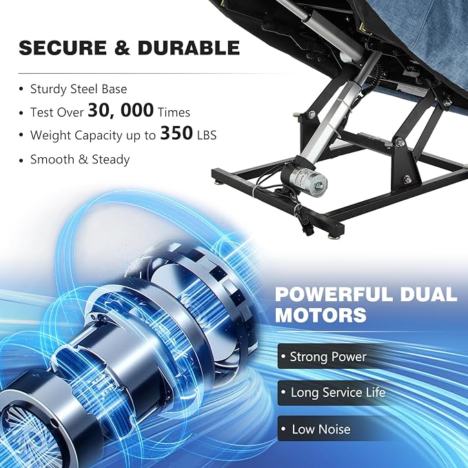 Trustyue Power Lift Recliner Chair, 180° Lay Flat Recliner, Lift Chair with Massage and Heat, Standing Assistance, Infinite Position Reclining, Living Room Chair for Elderly People (Blue1)