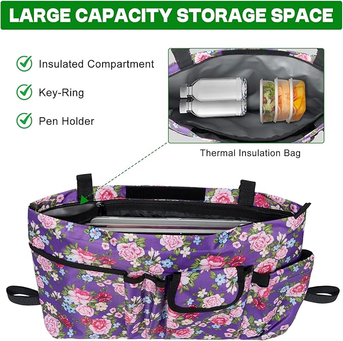 ANILD Walker Bag Basket with Cup Holder, Foldable Walker Bag for Folding Walker Accessories for Seniors Elderly, Walker Storage Bag with Large Capacity