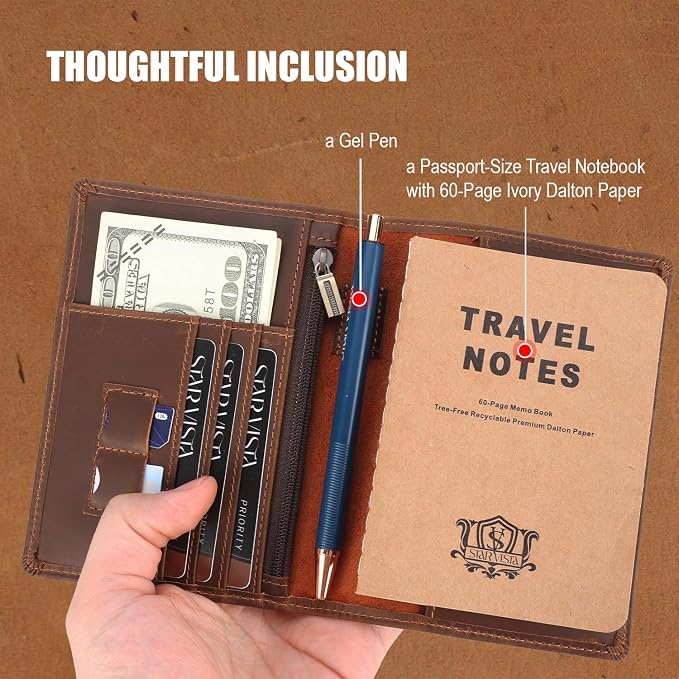 STAR VISTA Phoenix Leather Passport Holder, Full Grain Leather Travel Wallet- Slim, Bifold, RFID Blocking, ID Window, Coin Pocket, Card Slots, SIM Slots