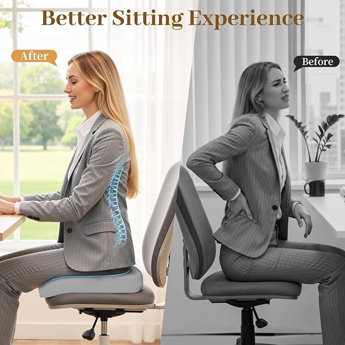 TranquilRelax XL Memory Foam Seat Cushion for Office Chair, 3.35-Inch, Light Gray