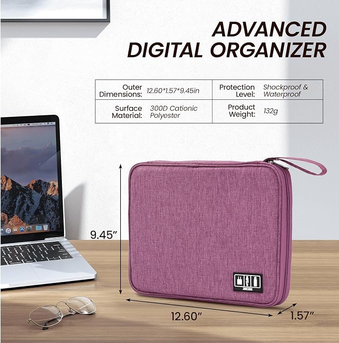 Electronic Organizer Travel Case, Slim Cable Accessories Pouch, Single Layer Tech Pouch & Cord Storage Bag for Chargers, Power Bank, SD Cards - Minimalist Travel Essentials