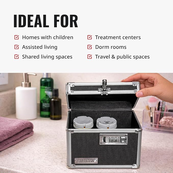 Vaultz Locking Security Box with Combination Lock - Secure Metal Lock Box Safe for Valuables, Cash & Personal Items, Small Lockbox with Code, Portable Storage Case, Black