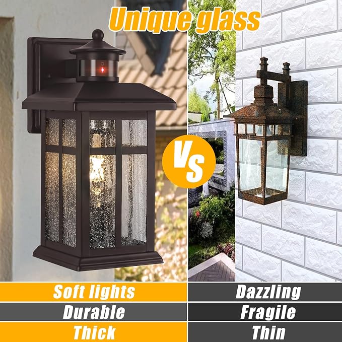 Motion Sensor Outdoor Lights Bronze 2 Pack Dusk till Dawn Outdoor Lighting | Outdoor Porch Lights Light Fixtures Bronze Dusk till Dawn Exterior Lights Outdoor, Exterior Lights for House, Garage, Door