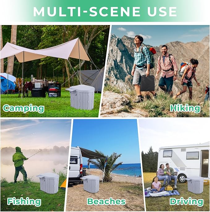 Sckee Camping Toilet, Portable Toilet for Adults, Portable Travel Folding Toilet with Lid and Paper Holder, Compact Potty for Car, Camp Toilet Portable Toilet for Camping, Hiking,Truck, RV, Beach