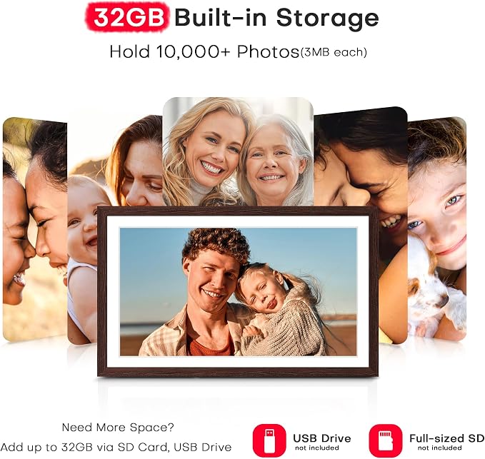 Frameo 15.6 inch Digital Picture Frame WiFi Wood, 1920 * 1080 IPS FHD Touchscreen Large Digital Photo Frame, 32GB Storage, Instant Share Photo Video, Wall-Mountable & Tabletop Display, Gift for Mom