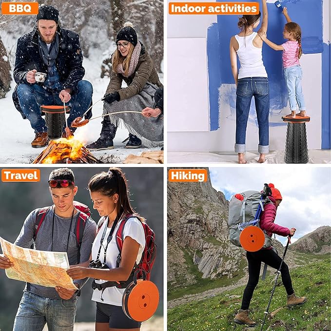Fishboy Upgraded Collapsible Stool, 400lbs Max Weight, Lightweight But Sturdy, Portable Retractable Folding Telescoping Foldable Camping Stool for Adults Outdoor Fishing Hiking BBQ