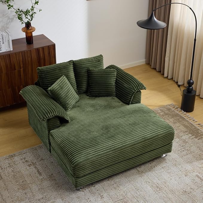 VINGLI Floating Chaise Lounge Chair with LED Light, Cloud Couch with Pillow Armrests, Acrylic Legs, High Density Foam Lounge Sofa, Modern Upholstered Chaise Chair for Living Room, Bedroom, Apartment