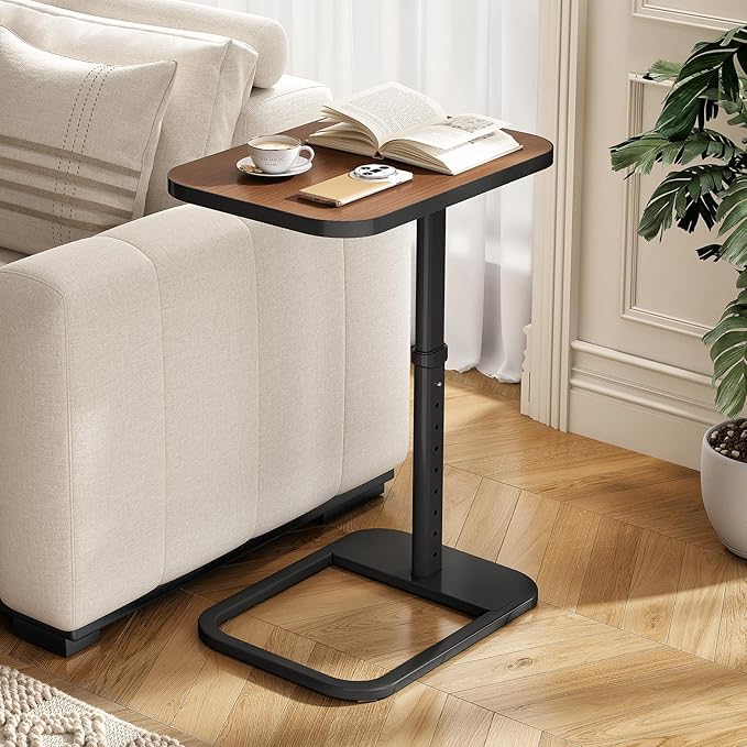 Kitstorack Upgraded TV Tray Table with Panel Lock, 90° Flip-Over Design & Adjustable Height, Sofa Arm Side Table for Eating, Laptop, Couch, Bed, or Small Spaces, Espresso