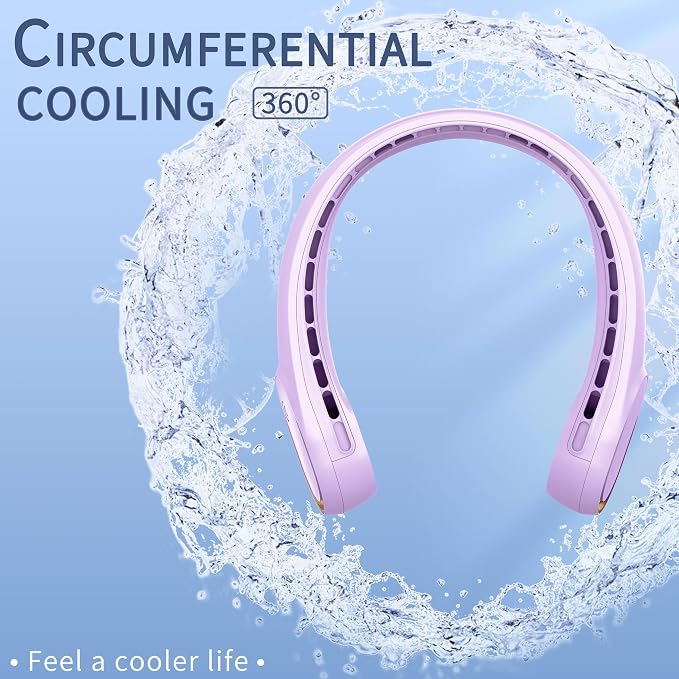 FrSara Neck Fan, Portable Personal Fan Strong Wind, 4000mAh, 360° Cooling | Air Volume, No Hair Twisting, Air Volume On 2 Sides, Non-Slip, Quick Charge, Long Use Time, Gift for Women, Men, Birthday