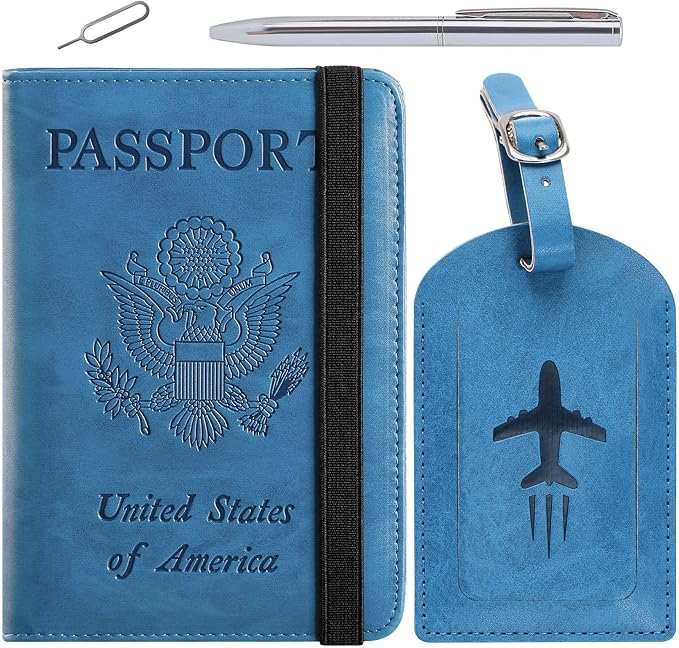 Passport Holder With Luggage Tag, Travel Essentials, Passport Cover | Passport Wallet, Travel Accessories, RFID Blocking, Synthetic Leather Card Case, International Must Haves, For Women Men