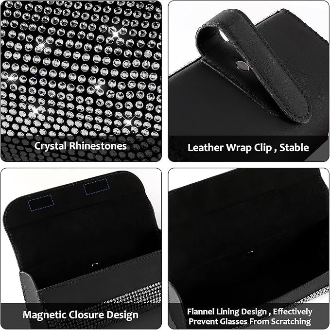 Accmor Bling Sunglasses Holder for Car Sun Visor, Sparkling Auto Glasses Clip Case Eyeglasses Protective Box, PU Leather Car Sunglass Storage Organizer for Truck, SUV, RV (Black Crystal)