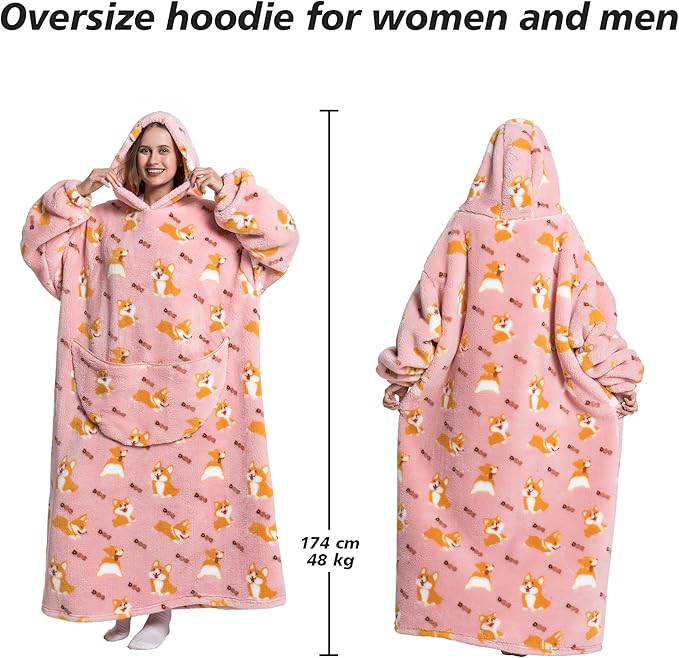 Blanket Hoodie, Long Hooded Blanket Sweatshirt as Birthday Gifts for Women Men, Long Wearable Blanket for Women Men.