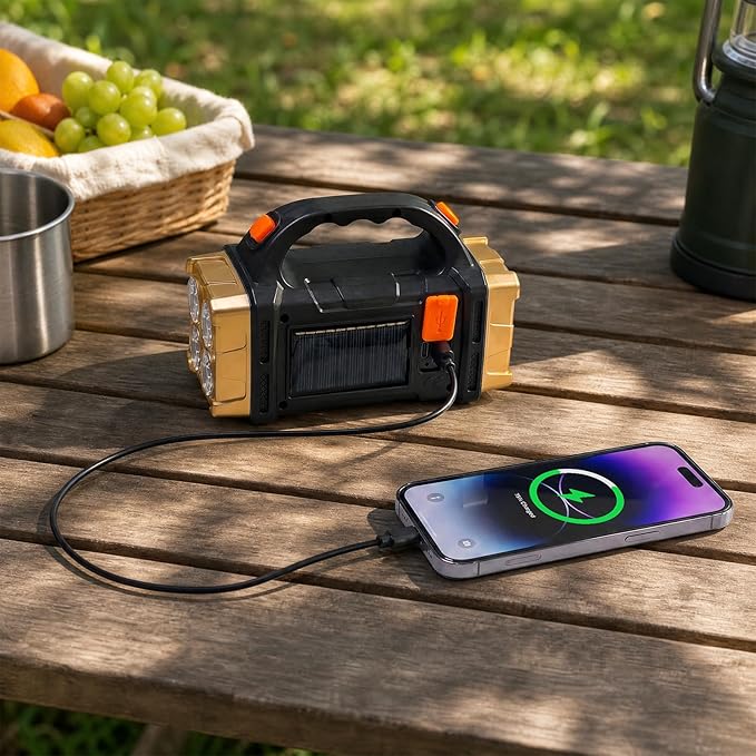 Solar Handheld Flashlight, 4 Lighting Modes Rechargeable LED Work Light, USB-C & Solar Powered Portable Lantern,Emergency Camping Light for Outdoor, Hiking, Power Outage (Gold-2pcs)