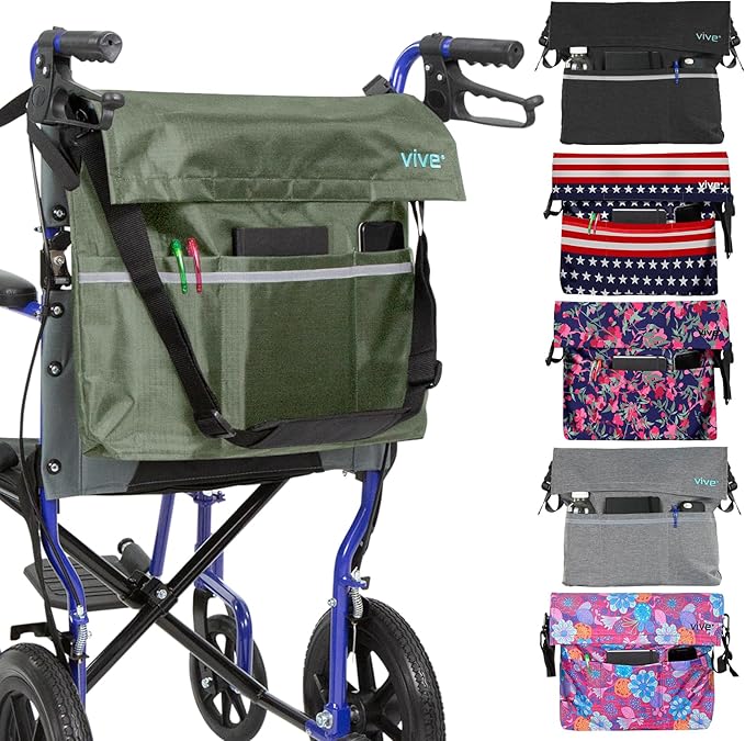 Vive XL Wheelchair Accessories Bag - Waterproof, Scratch-Resistant, Double-Stitched, Machine Washable for Adults, Seniors, 15 Colors - Storage Walker Backpack to Hang on Back of Wheel Chair