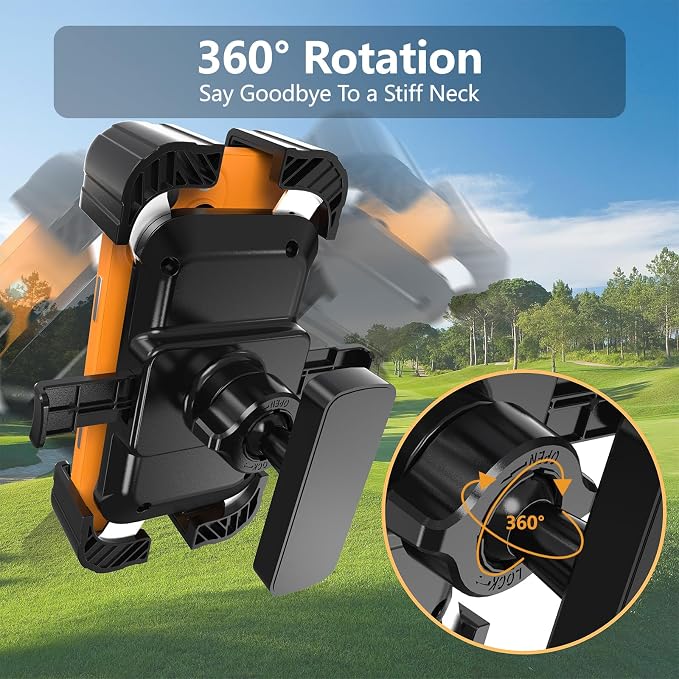 KingofKings Magnetic Golf Cart Phone Holder, for Dad Men | Golf Cart Accessories, Strong Magnet, Auto-locking Clamp, 360° Rotatable, Universal fit iPhone Samsung, Golfers Gadget