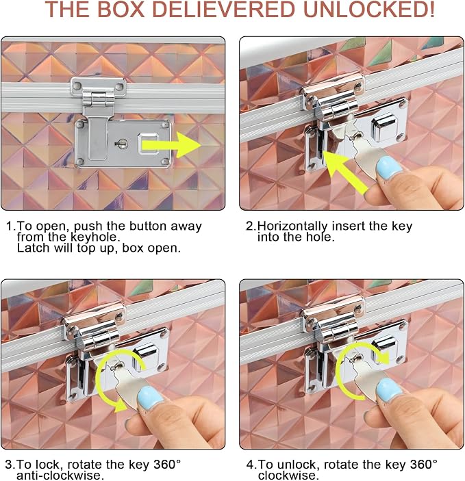 Storage Box with Key Lock, Lockable Medicine Storage Box, Empty First Aid Box, Security Lock Box, Multipurpose Locking Box for Home and Outdoor Use (Champagne, Large)