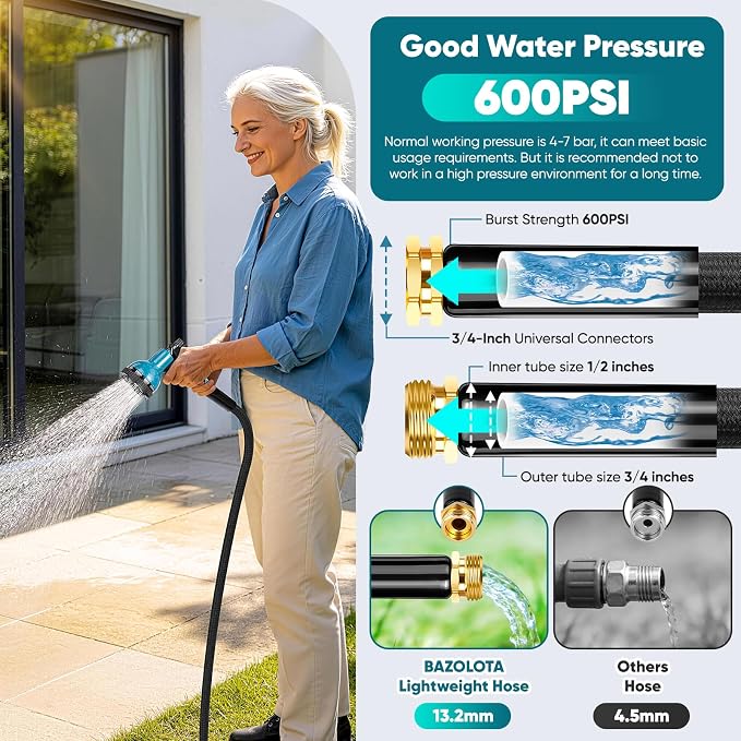 Garden Hose 100FT Non-Expanding, Lightweight Flexible Water Hose | Garden Hose With 10-Function Nozzle, Leak-Proof No-Knot, Easy to Carry, Wear-Resistant, Sturdy Water Hose for Outdoor Yard