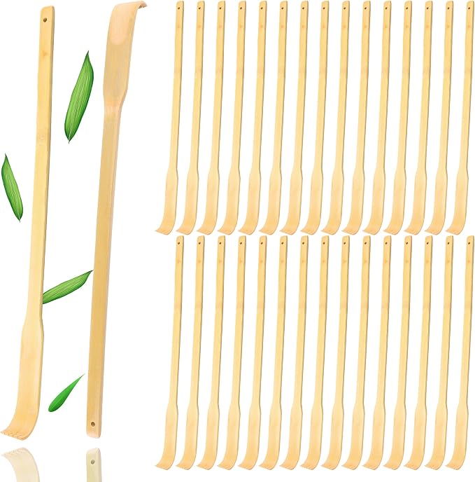 Bamboo Back Scratcher 30Pcs, Christmas Stocking Stuffers Bulk Party Game Prizes for Adults, 16.5" Long Handle Traditional Polished Thick Body Massage for Elderly Men Women Adults, Family Nursing Gifts