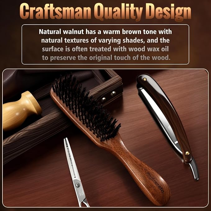 STYLEMATE Hair Brush for Men, Mens Nylon Stiff Bristles Hard Firm Hair Brush for Thick Hair, Slick Back Natural Black Walnut Wooden Handle for Smoothing, Detangling, Styling