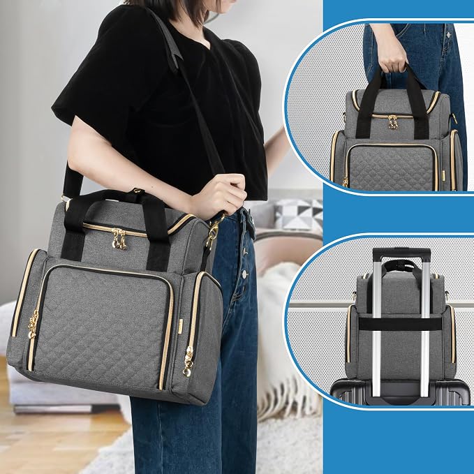 LUXJA Large Medicine Bag with 2 Removable Cases, Gray | Medicine Storage Bag with Multiple Pockets, Pill Bottle Organizer with Shoulder Strap, Trolley Sleeve for Travel or Home
