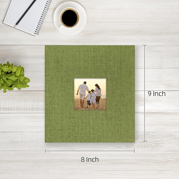 potricher Small Photo Album 4x6 200 Photos Linen Cover Picture Photo Book for Family Wedding Anniversary Baby Vacation (Green,200 Pockets)