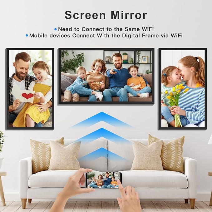 21.5 inch Large Digital Picture Frame Digital Photo Frame WiFi - 64GB, IPS FHD, Auto Rotate, Load Photos Videos from Phone via App Email, Free Cloud, Wall Mounted, Gift for Family, No Touchscreen