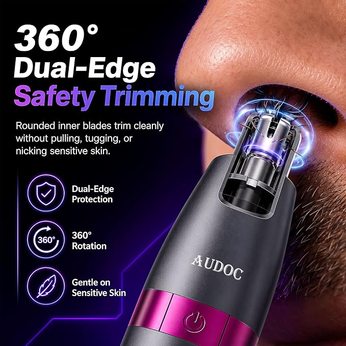 Nose Hair Trimmer for Men with 3 Patented Magnetic Heads | Paintess Nose & Ear Hair Trimmer, Micro-Vacuum & Magnetic Head,USB-C Rechargeable ,Waterproof Design, Painless Grooming Kit,