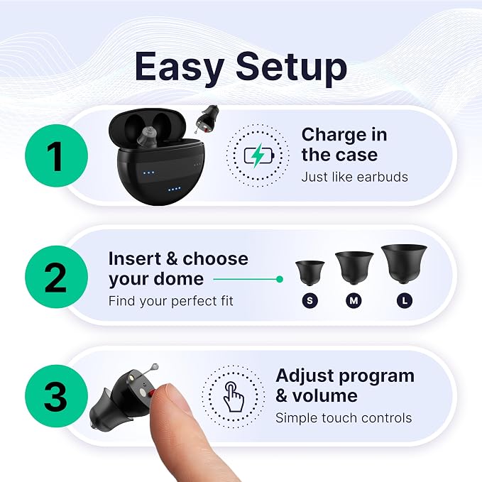 Mini Over the Counter (OTC) Rechargeable Hearing Aids for Adults, Seniors, Men, and Women, Small in-Ear Hearing Aid - 48-Hour Battery, Noise Reduction, FDA Registered