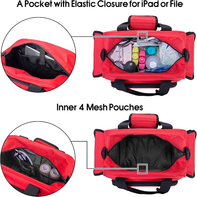 Trunab Home Health Nurse Bag Empty, Portable Medical Supplies Shoulder Bag | for Hospice, Home Visit, Hospital Interns, Red, Bag Only