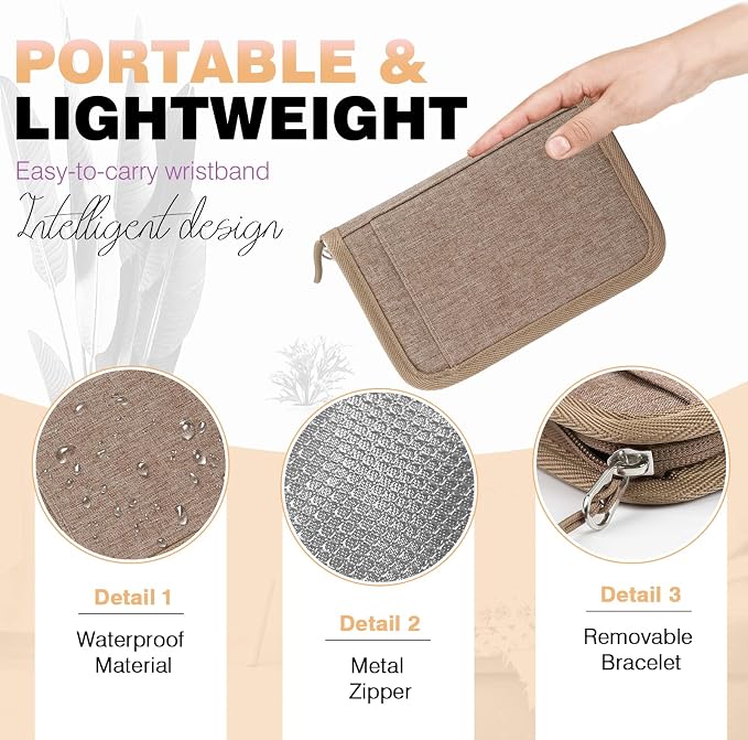 Single Passport Holder for Travel, RFID Travel Document Organizer for Women Waterproof Passport Wallet Men Portable Case for Cards, Boarding Pass, ID, Money, Tickets with Zipper