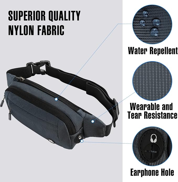 WATERFLY Fanny Pack Waist Bag: Small Hip Pouch Bum Bag Fannie Pack Phanny Fannypack Waistpack Bumbag Beltbag Sport Slim Fashionable for Jogging Hiking Hiker Woman Man | Adjustable extender strap, Slim compact, Water-resistant durable material, Breathab...