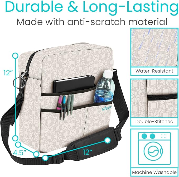 Vive Wheelchair Bag - Machine Washable, Double-Stitched, Water-Resistant Accessory Backpack for Rollators, Wheel Chairs, Walkers - Pouch with XL Pockets & Straps for Quick Installation