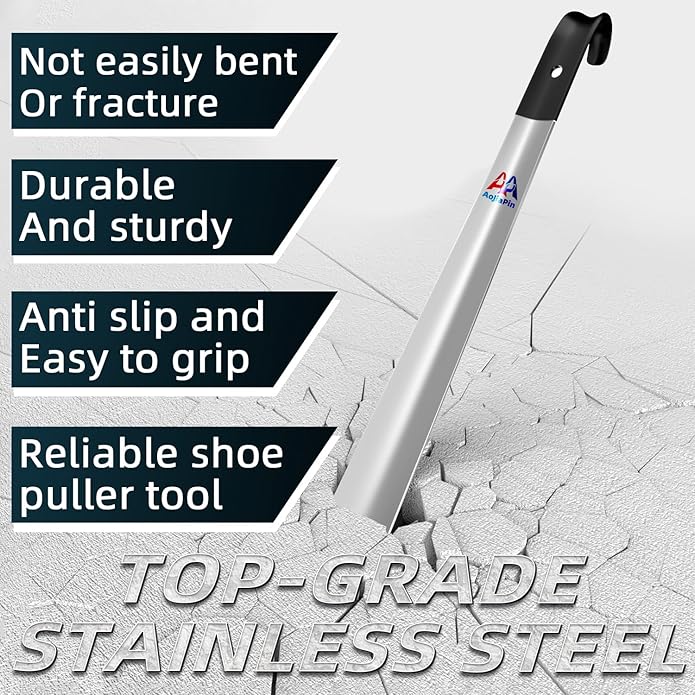 16.5" Shoe Horn Long Handle for Seniors,Stainless Steel Shoe Horn, Shoe Spoon，Boot Horn,Blue or Black Selection,2pcs