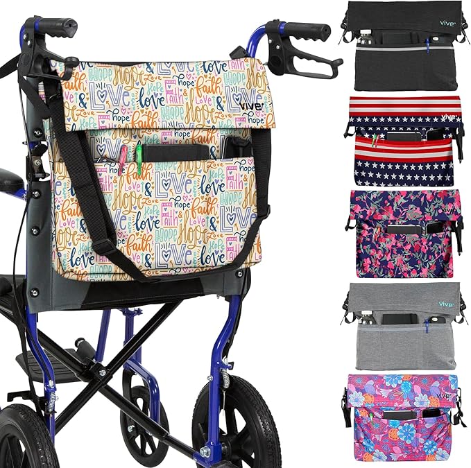 Vive XL Wheelchair Accessories Bag - Waterproof, Scratch-Resistant, Double-Stitched, Machine Washable for Adults, Seniors, 15 Colors - Storage Walker Backpack to Hang on Back