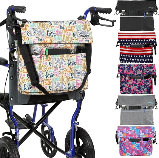 Vive XL Wheelchair Accessories Bag - Waterproof, Scratch-Resistant, Double-Stitched, Machine Washable for Adults, Seniors, 15 Colors - Storage Walker Backpack to Hang on Back