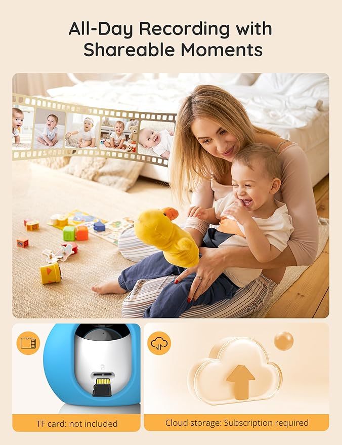 2K Baby Monitor with Camera and Audio, 5" Display Wifi Baby Monitor with App Control, Motion & Cry Detection, Night Vision, VOX, Real-Time Record, Temper Sensor, 2-Way Talk, RGB Night Light, Lullabies