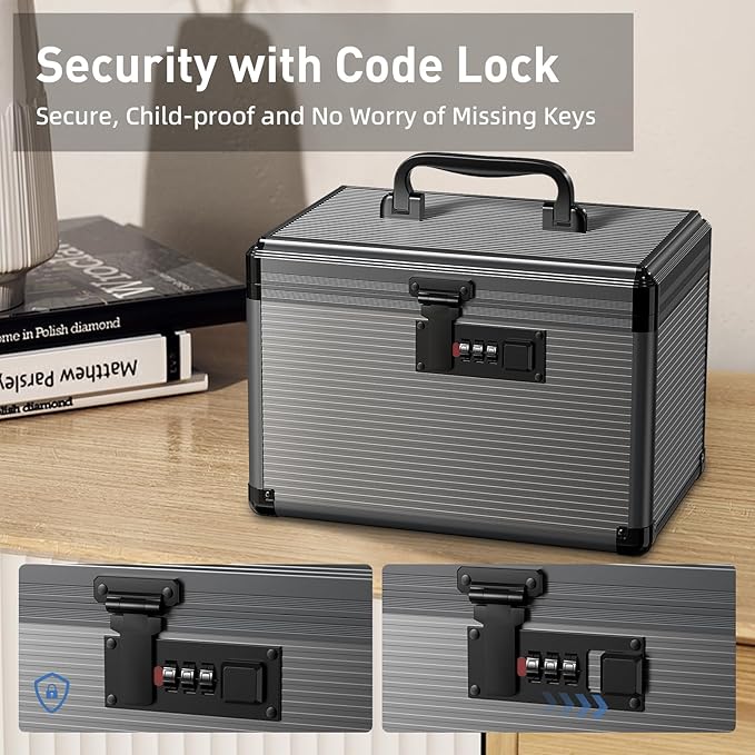 Lockbako Medicine Lock Box with Code, Locking Medicine Box with Removable Tray, Portable First Aid Box for Home, 10 * 6.9 * 6.9 Inch (Black)