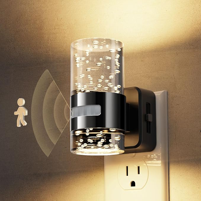 L LOHAS LED Motion Sensor Night Light,Dimmable Night Lights Plug into Wall | 3000K Night-Lights with 0-100 LM Adjustable, Acrylic Bubble Plug in Nightlight for Bathroom Hallway Nursery