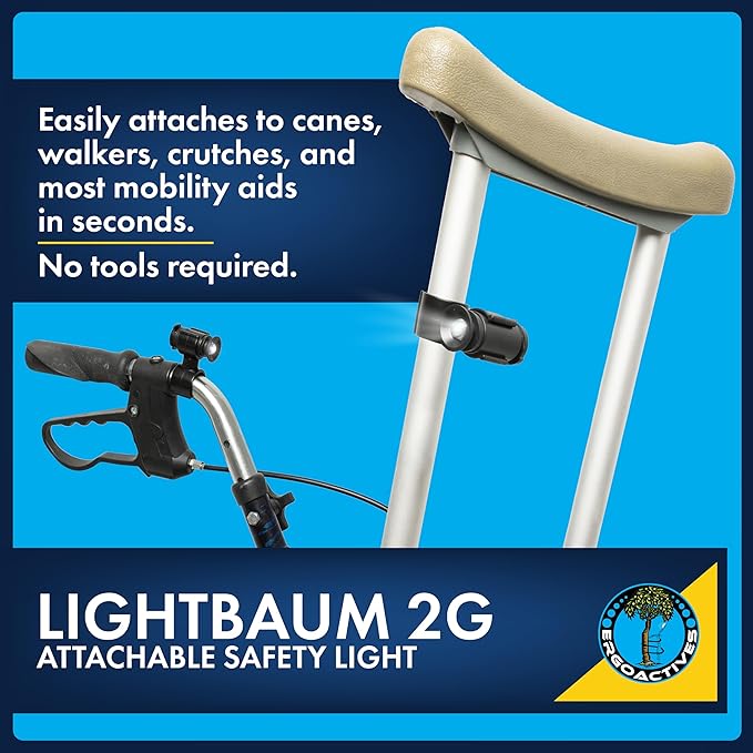 LightBaum 2G- New Improved Adjustable LED Flashlight for Crutches, Canes, & Walkers, Helps Prevent Falls During Dark Hours, Perfect Illumination Allows Users To See At Night (Universal tube mount)